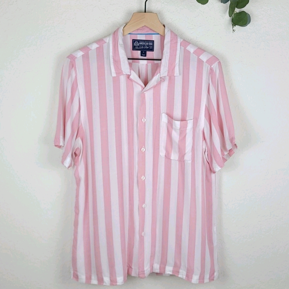 American Rag Collar Stripes Short Sleeve Medium